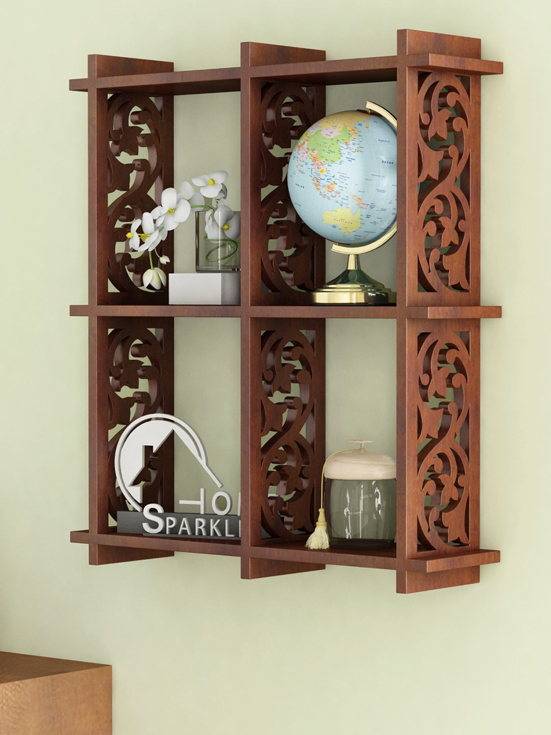 Home Sparkle Brown 4 Pocket Wall Shelf