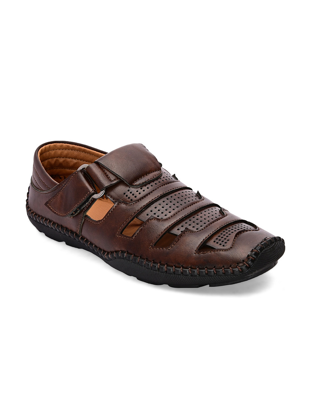 INVICTUS Men Brown Synthetic Leather Shoe-Style Sandals