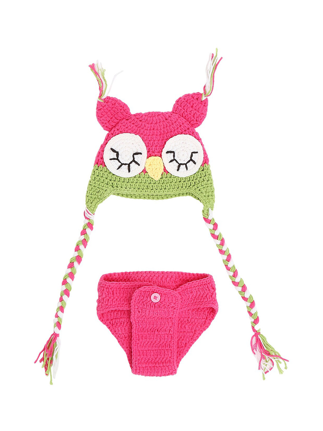 Babymoon Kids Pink Knitted Shorts & Owl Cap Photography Crochet Outfit Costume