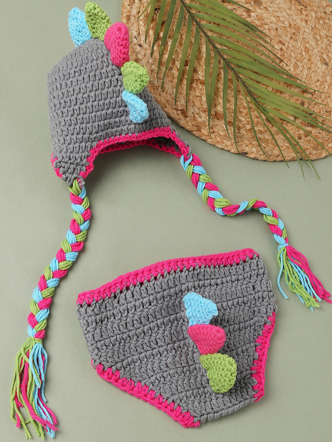 Babymoon Grey & Pink Dinosaur Photography Crochet Outfit Costume