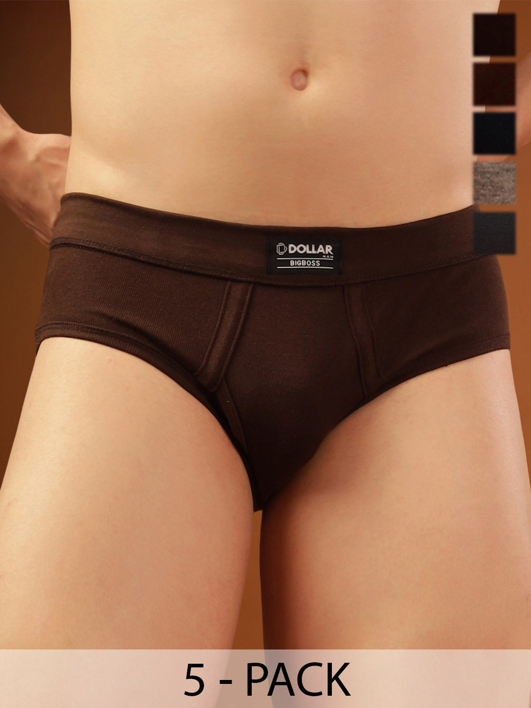 Dollar Bigboss Men Solid Pack of 5 Cotton Spandex Integrated Brief