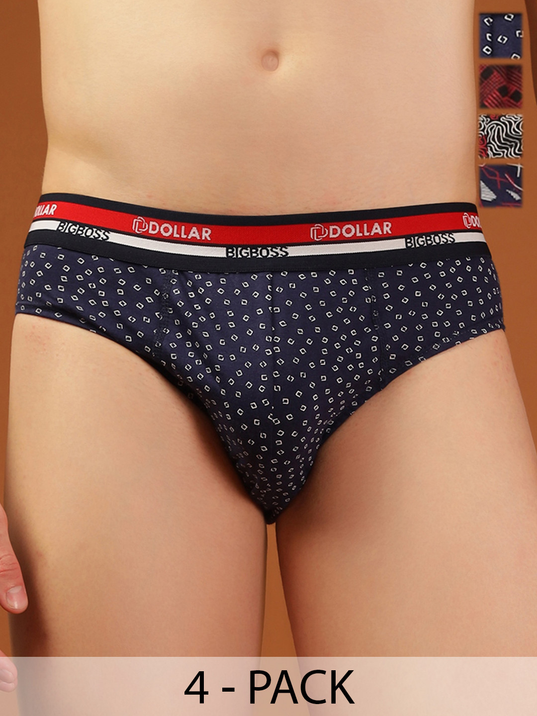 Dollar Bigboss Men Printed Pack of 4 Functional Pouch Support Brief