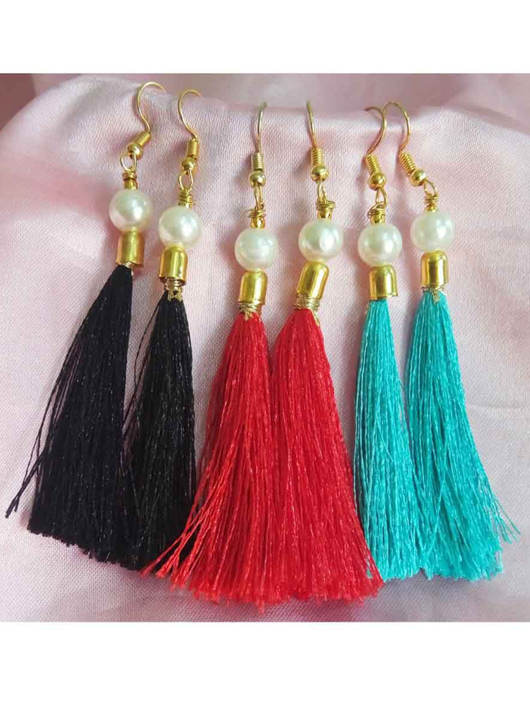 RICH AND FAMOUS 3 Pair Multicoloured Contemporary Thread Tassel Drop Earrings