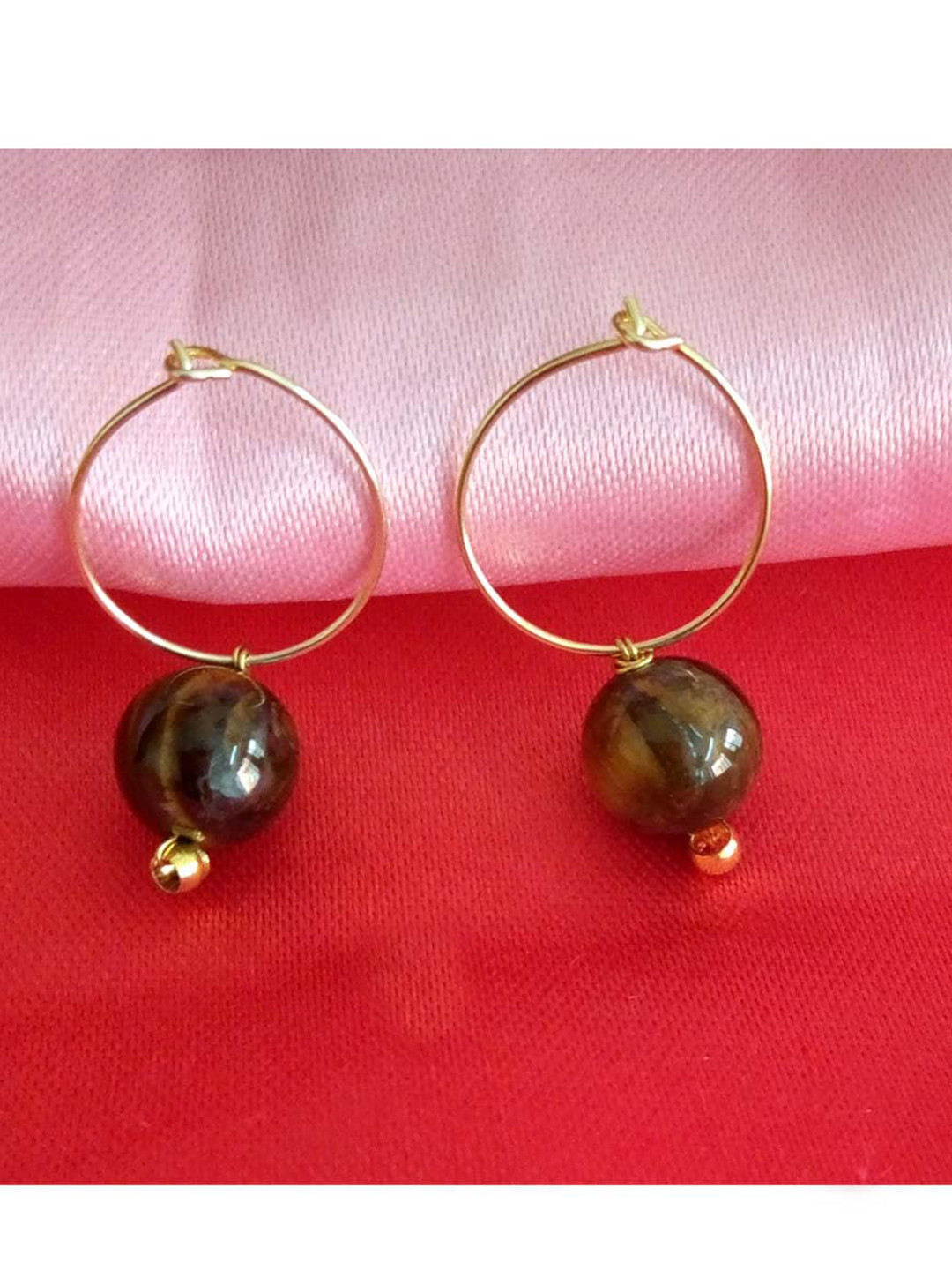 RICH AND FAMOUS Multicoloured Tiger Eyes Stone Bali Hoops