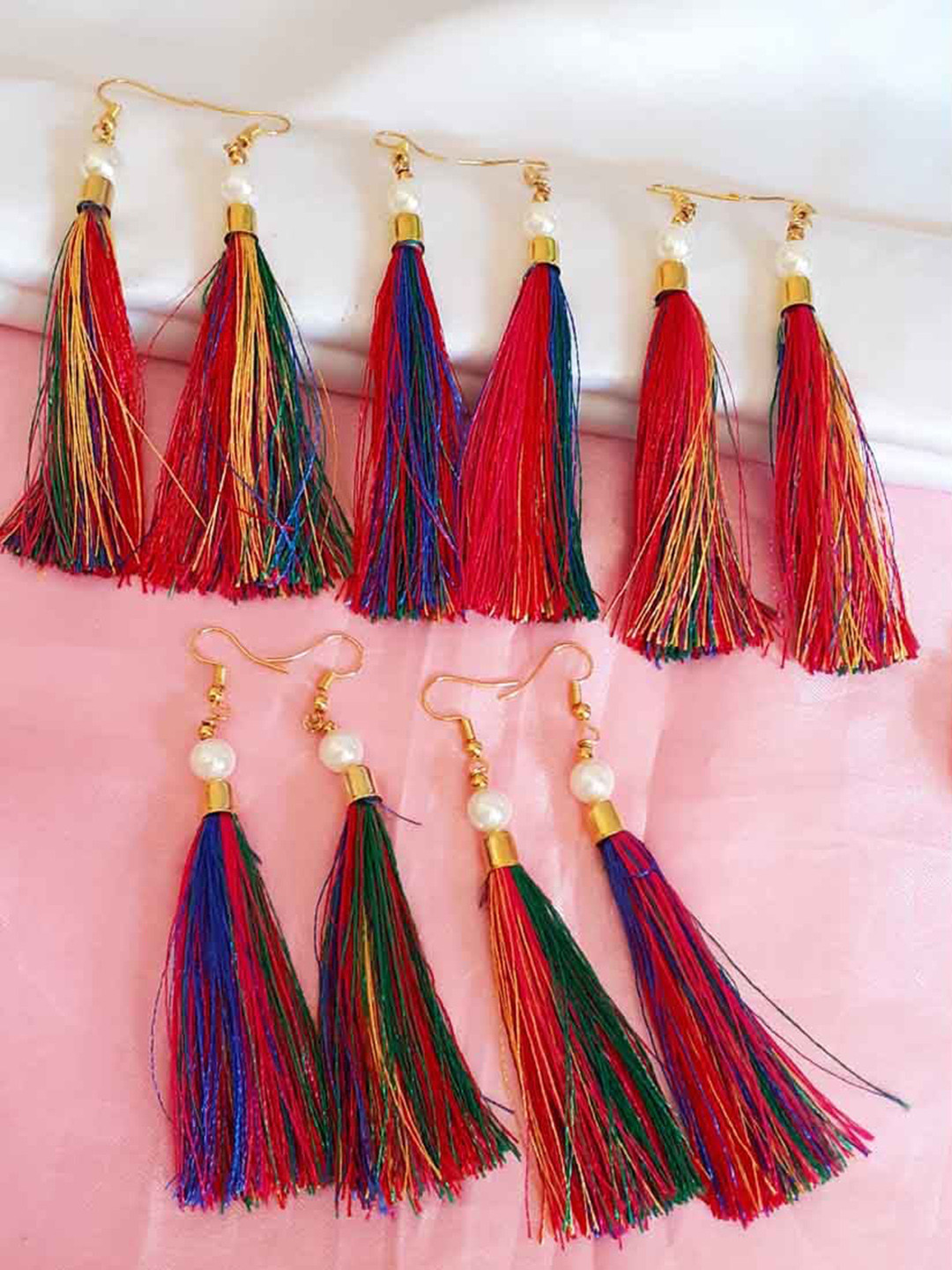 RICH AND FAMOUS Combo Of 5 Multicoloured Contemporary Tassel Drop Earrings