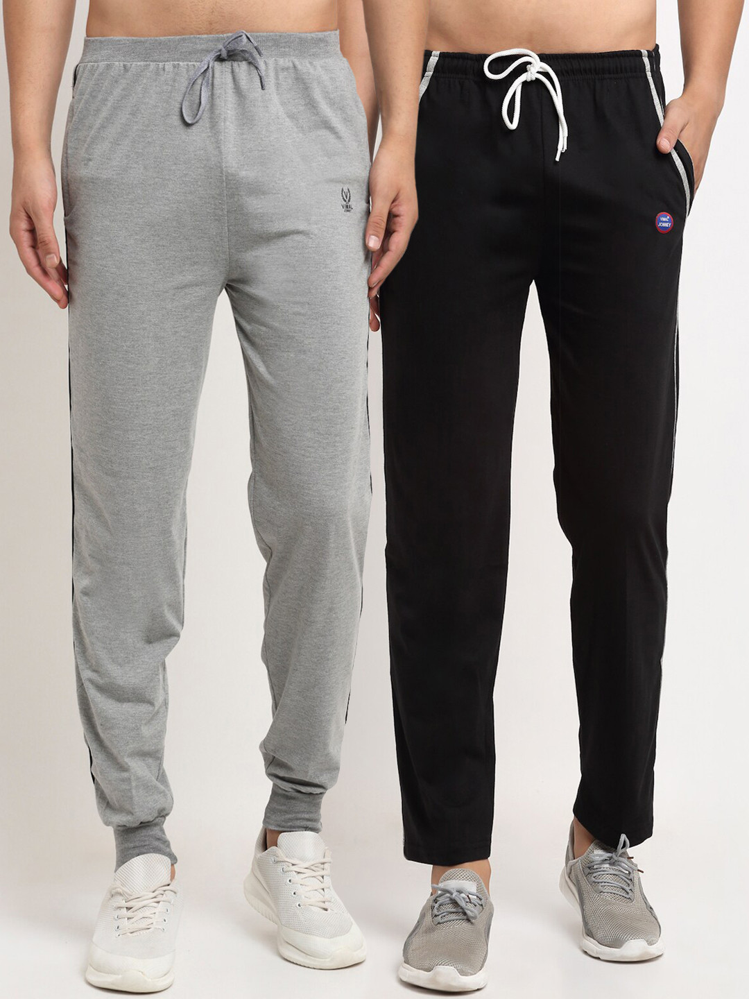 MACK JONNEY Men Grey & Black Pack Of 2 Solid Track Pants
