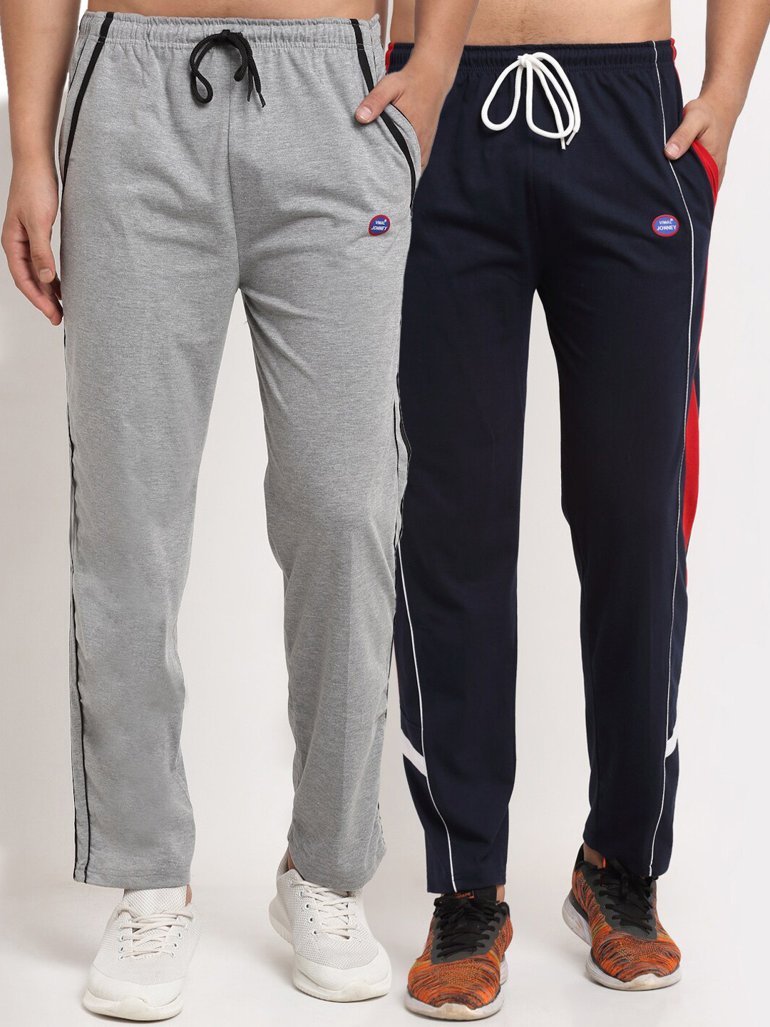 MACK JONNEY Men Grey Melange & Navy Blue Pack Of 2 Solid Regular Fit Track Pants