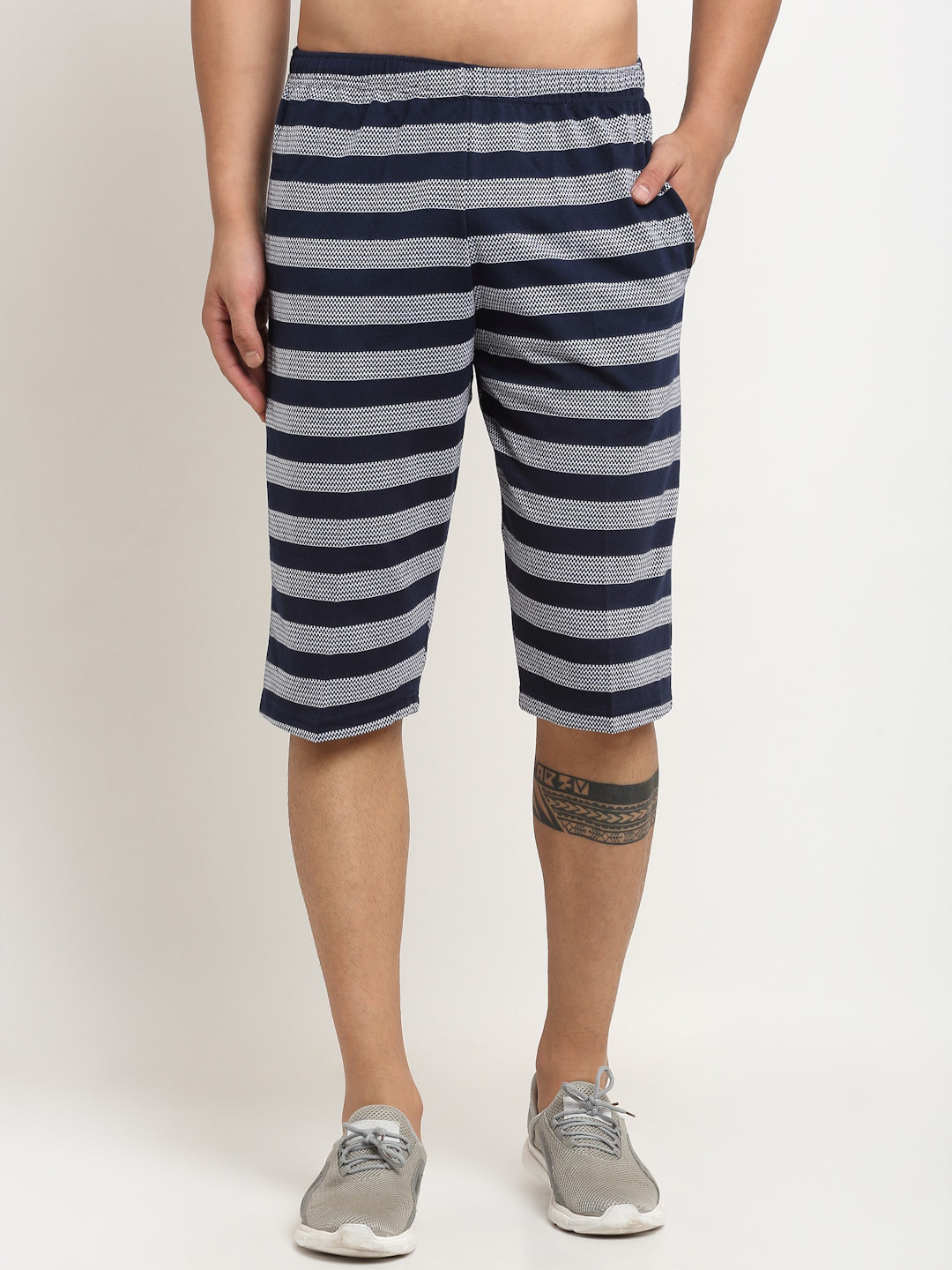 MACK JONNEY Men Navy Blue & White Striped Shorts