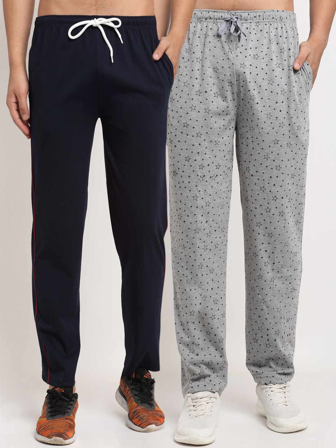 MACK JONNEY Men Navy Blue & Grey Pack of 2 Solid Regular Fit Track Pants