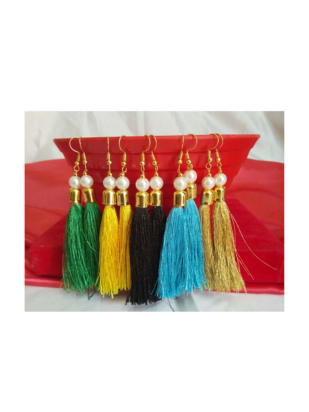 RICH AND FAMOUS Set of 5 Multi Small Tassel Drop Earrings