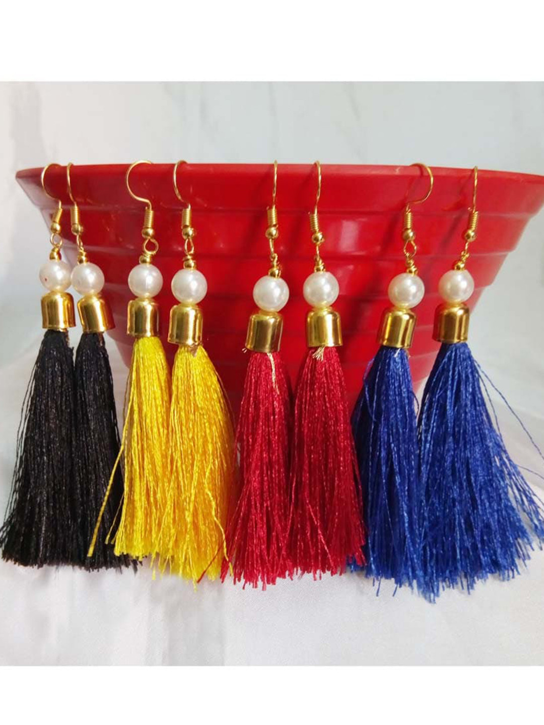 RICH AND FAMOUS Set of 4 Multicoloured Small Tassel Drop Earrings