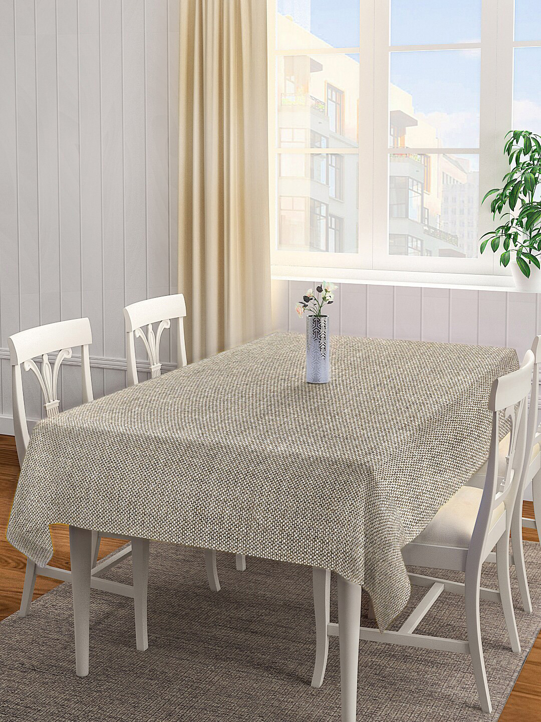 KLOTTHE Beige Woven Design 6 Seater Table Covers