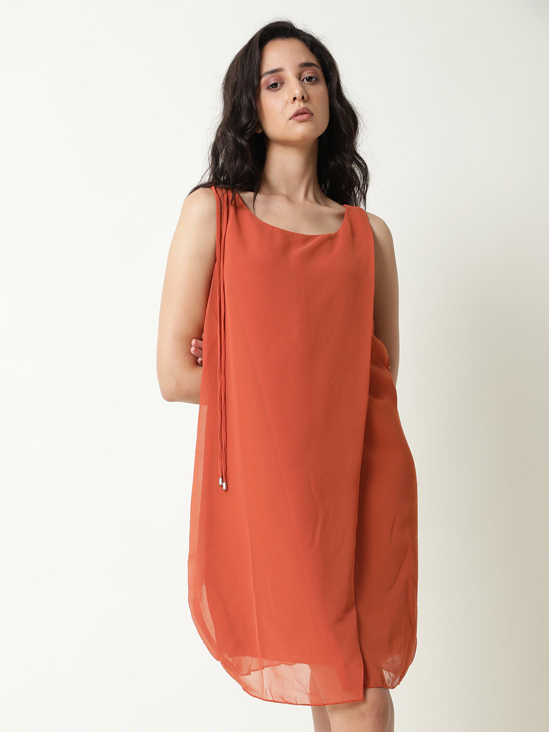RAREISM Women Rust A-Line Layered Dress