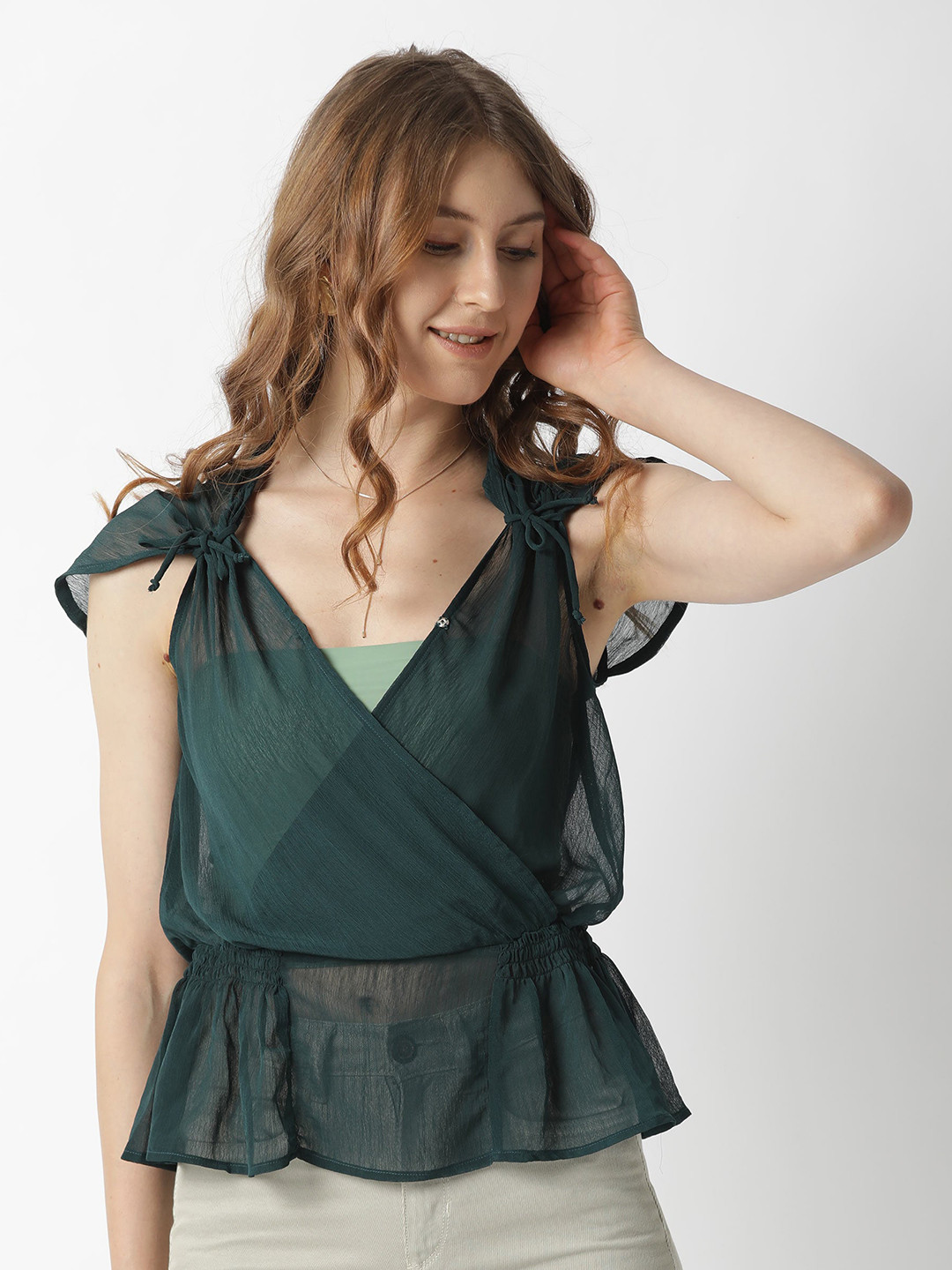 RAREISM Green Wrap Top