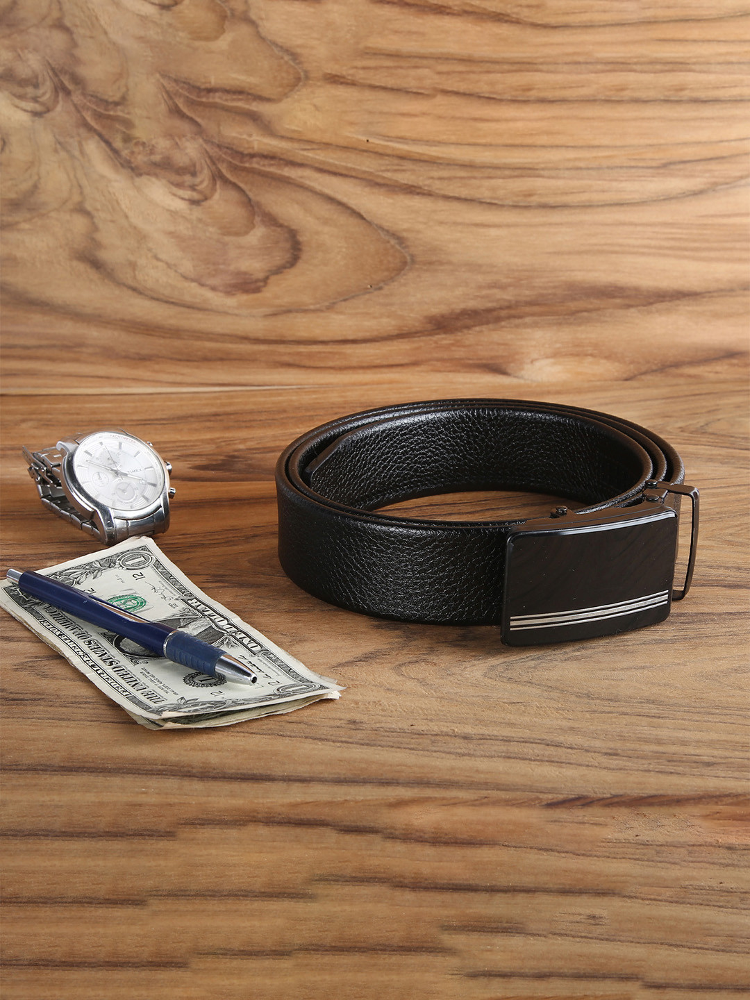 VOGARD Men Black PU Auto lock Buckle Belt