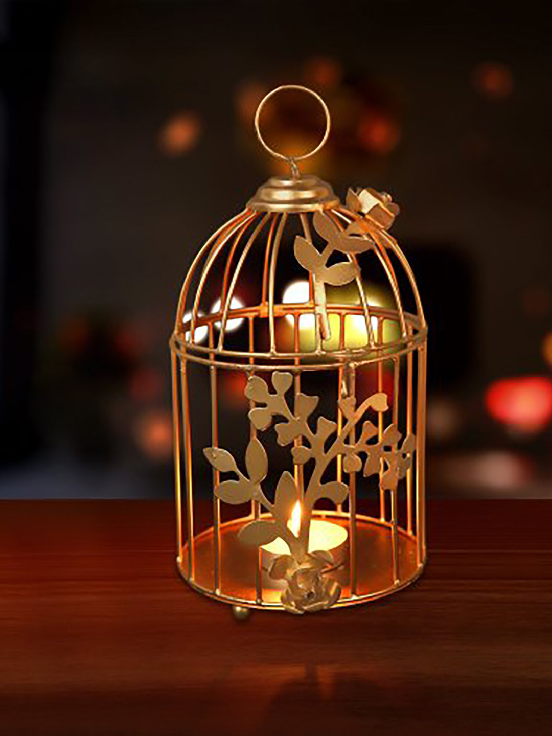 Homesake Gold-Toned Bird Cage Light Mandir Decoration