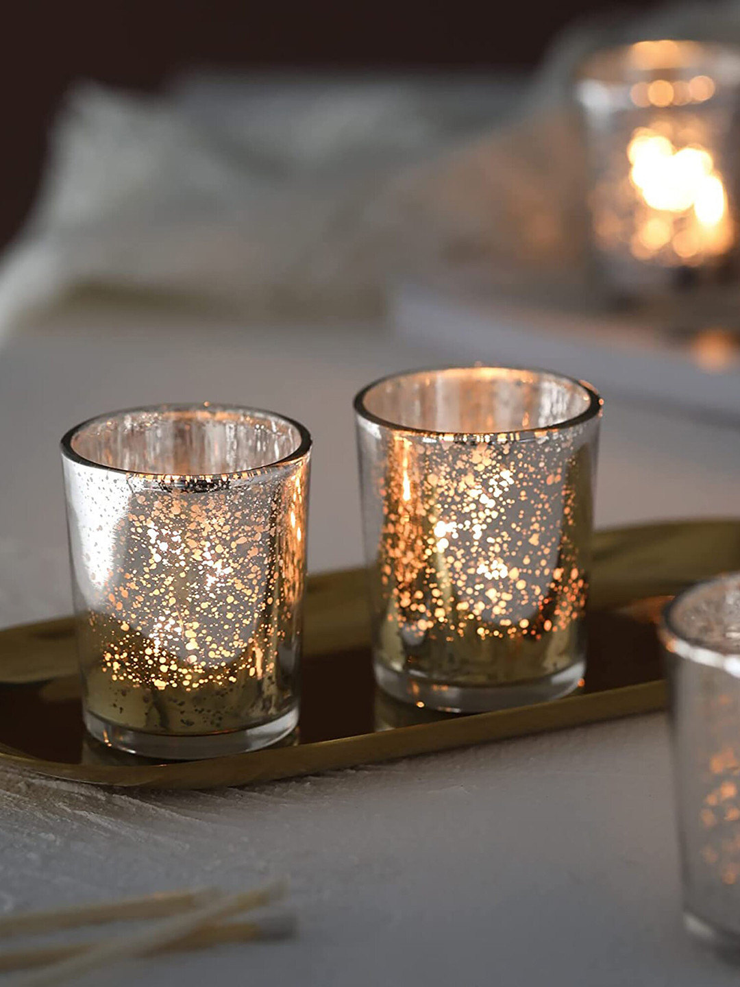 Homesake Set of 10 Silver-Toned Glass T-light Candle holder