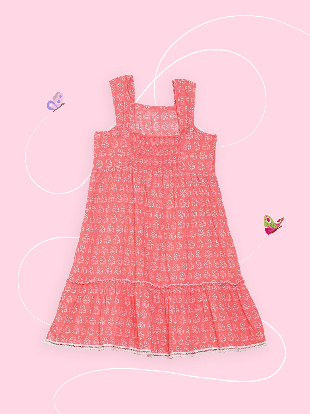 Biba Girls Pink Floral Pure Cotton A-Line Dress