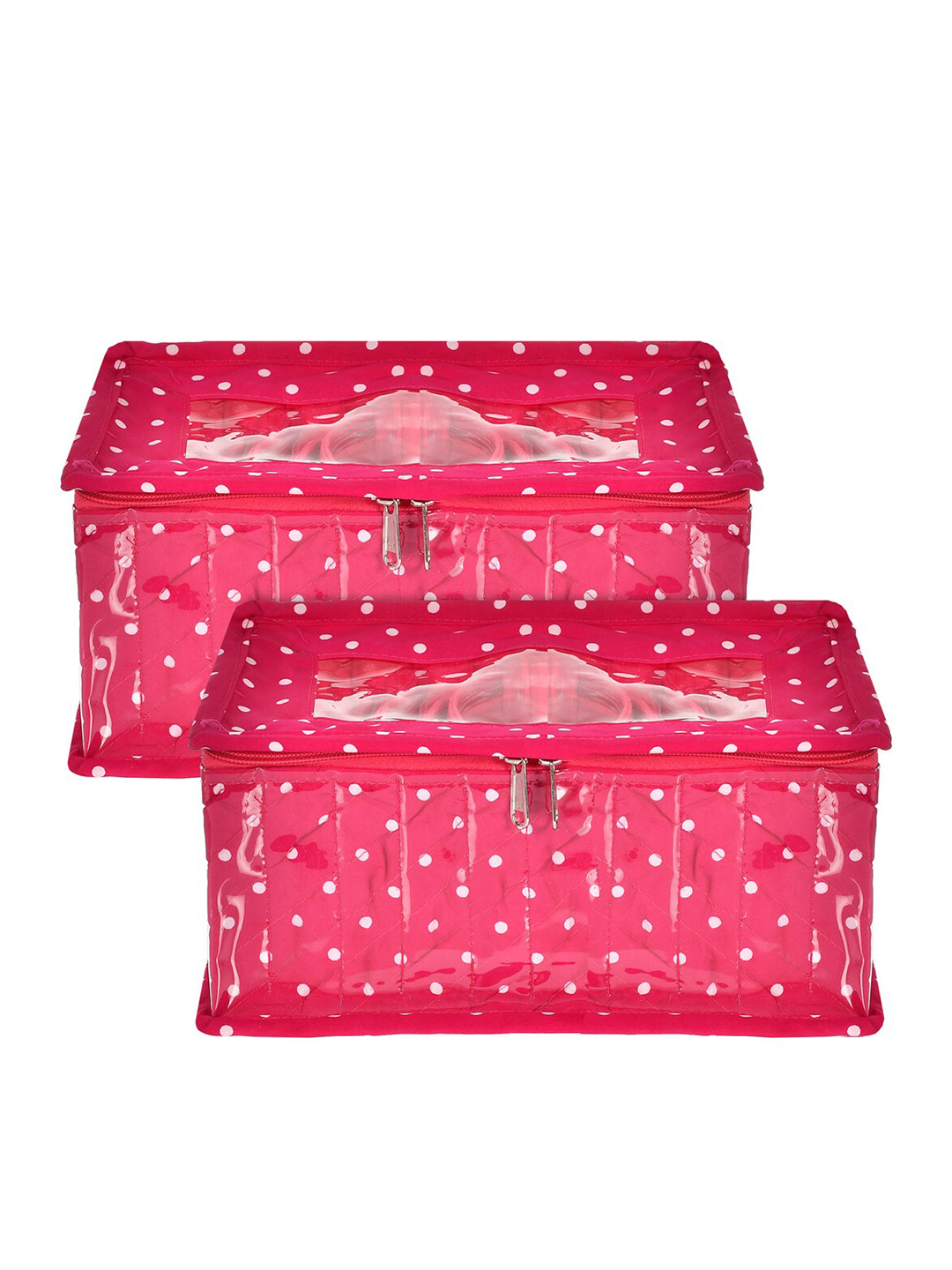 Kuber Industries Set Of 2 Pink Printed Jewellery Organiser With 10 Transparent Pouches