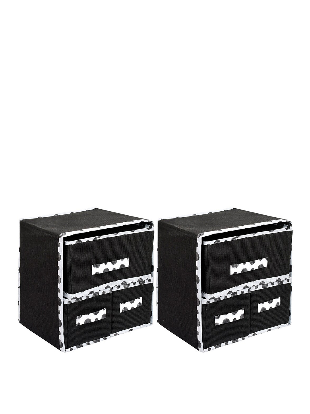 Kuber Industries Set Of 2 Black White Solid Multi-Uses Non-Woven Foldable Organizer Box