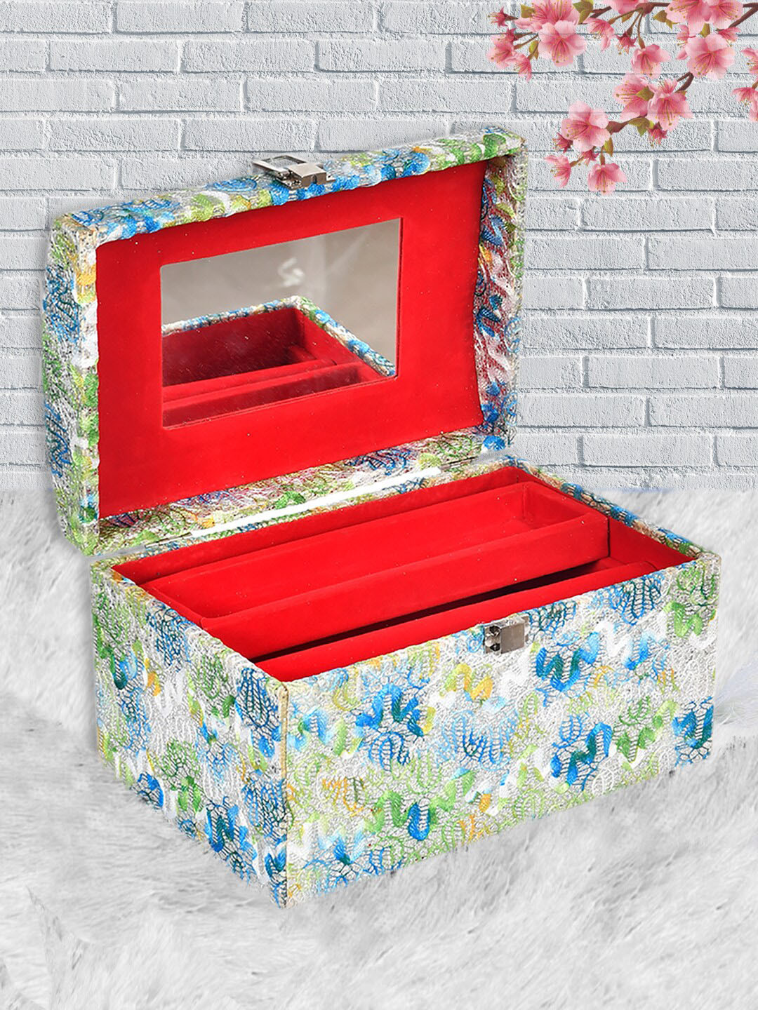 Kuber Industries White & Blue Wooden Portable Jewellery Organisers