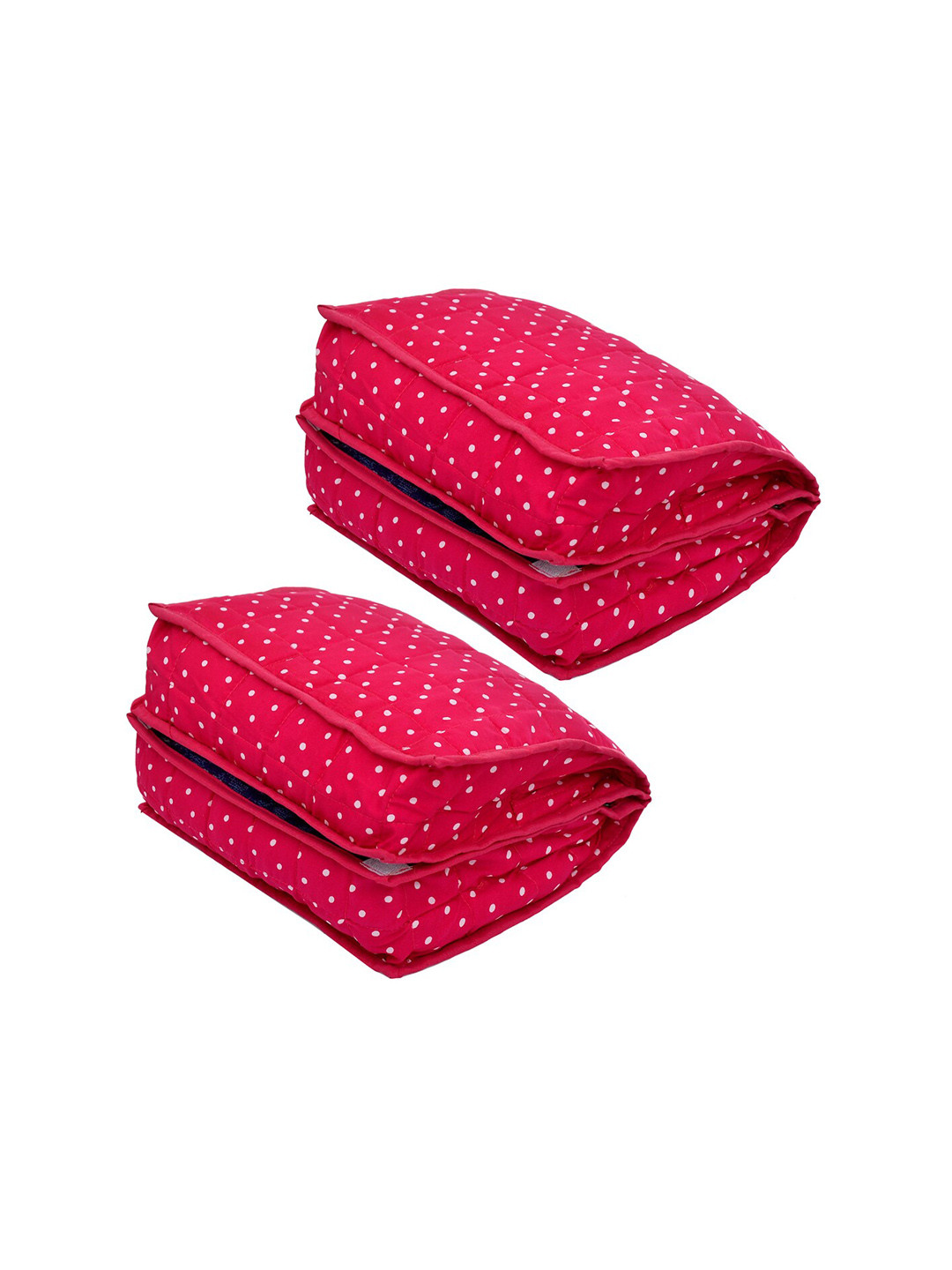 Kuber Industries Set Of 2 Pink & White Polka Dots Printed Foldable Garments Organizer
