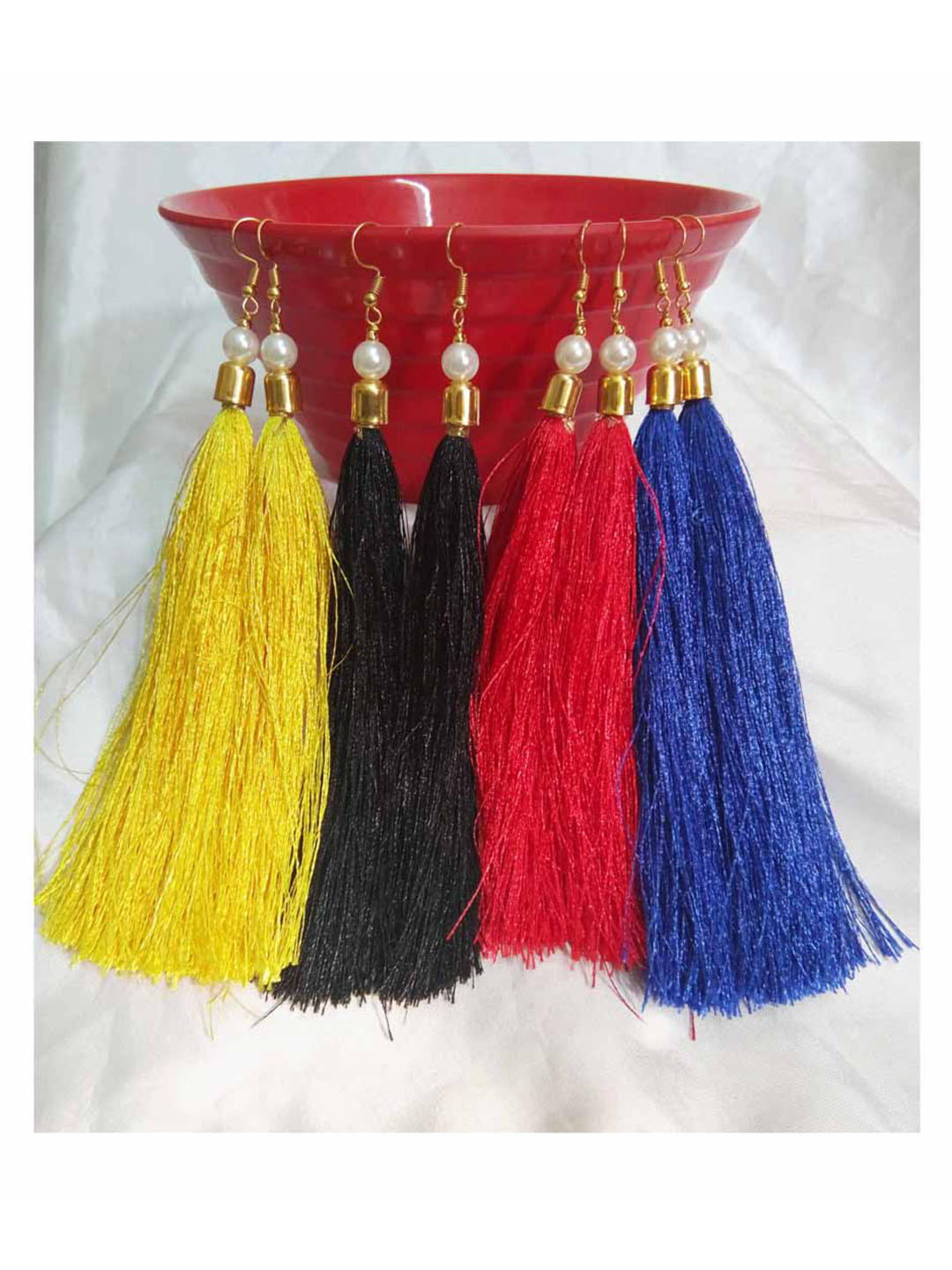 RICH AND FAMOUS Set of 4 Multicoloured Stylish Long Tassel Drop Earrings