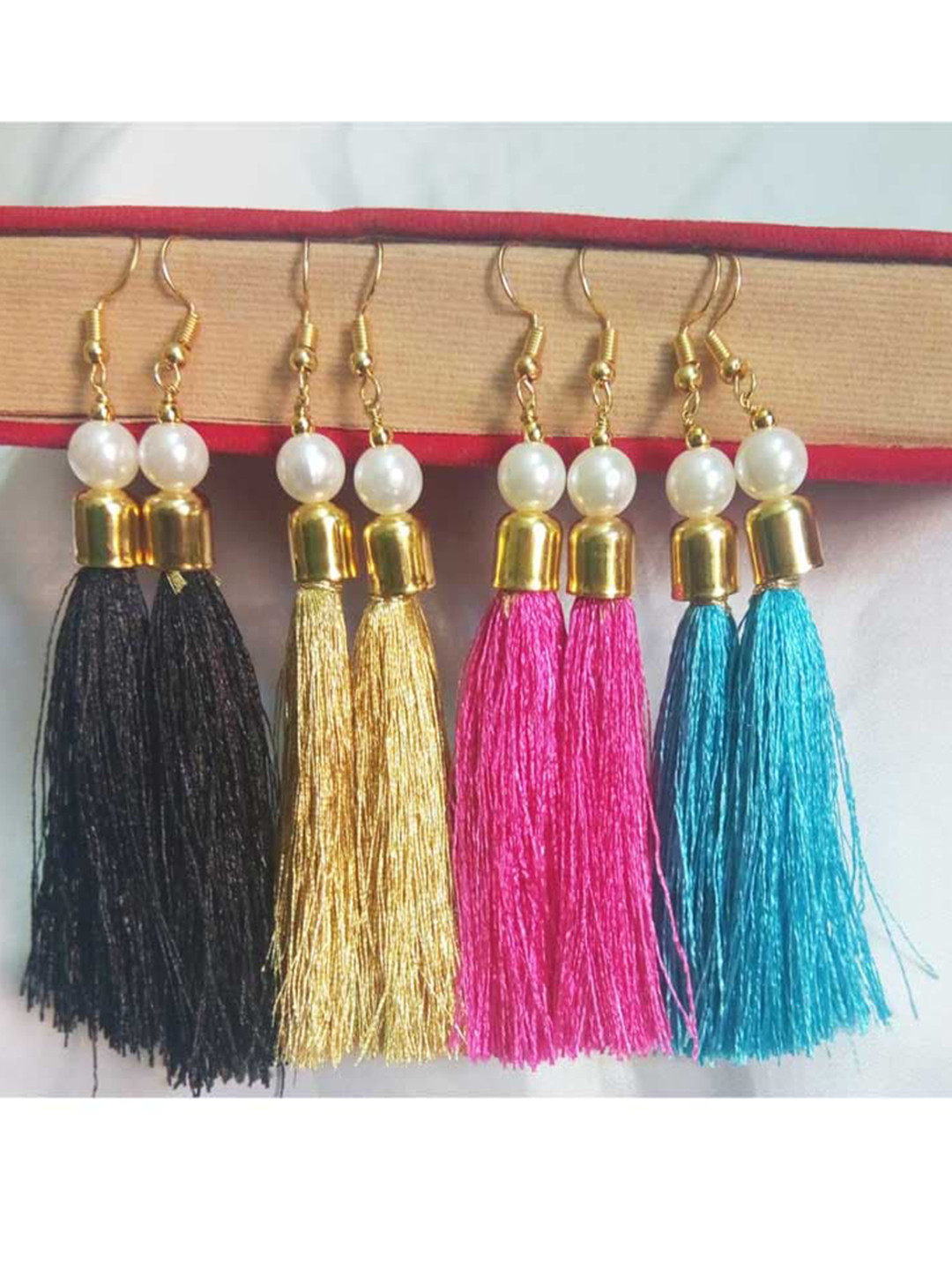 RICH AND FAMOUS Multicoloured Small Tassel Contemporary Drop Earrings