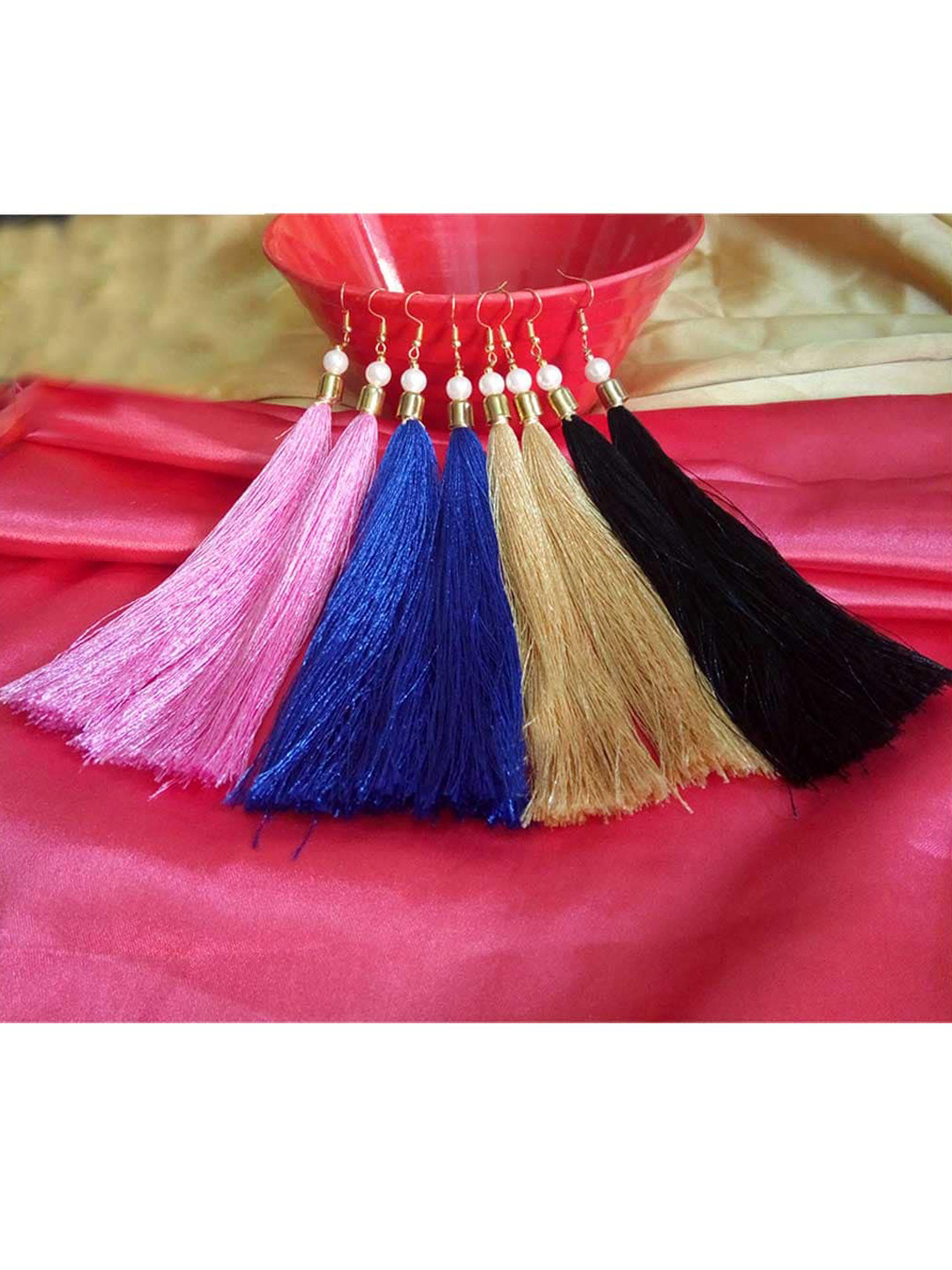 RICH AND FAMOUS Set of 4 Contemporary Tassel Drop Earrings