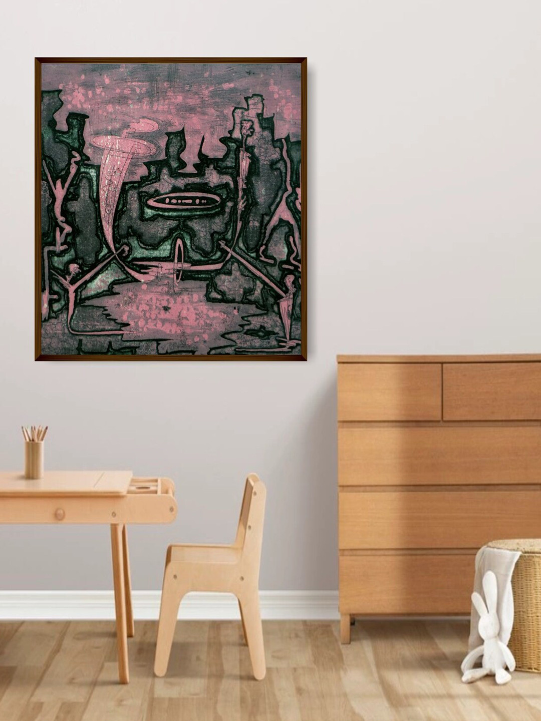 The Art House Pink & Green Abstract Hand Painted Wall Painting