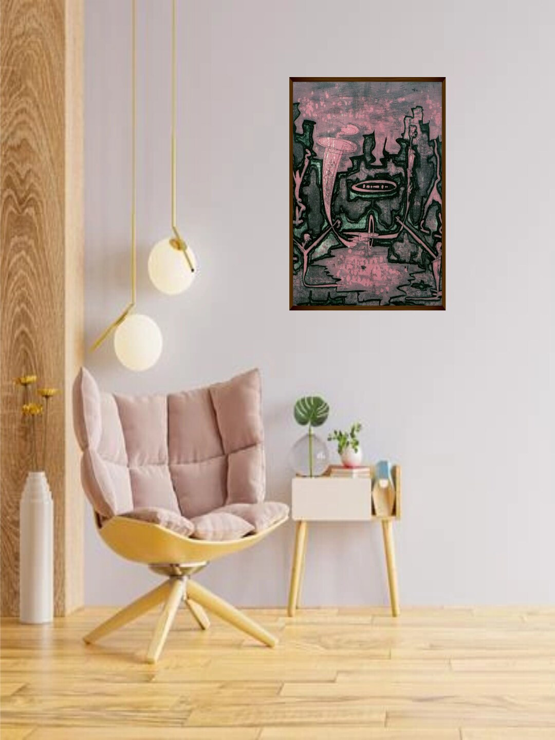 The Art House Pink & Black Abstract Printed Wall Art