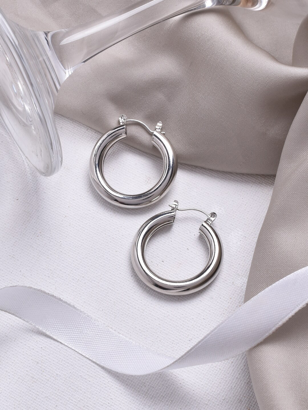JOKER & WITCH Silver-Toned Contemporary Hoop Earrings