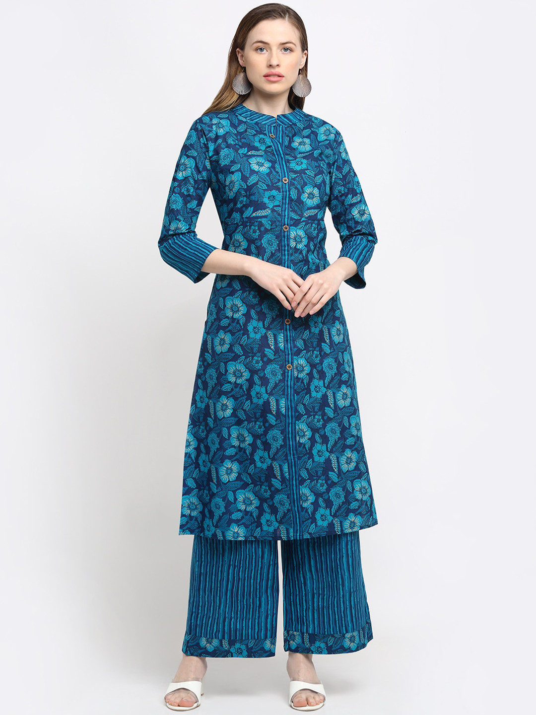 MYAZA Women Turquoise Blue Printed Kurta with Palazzos