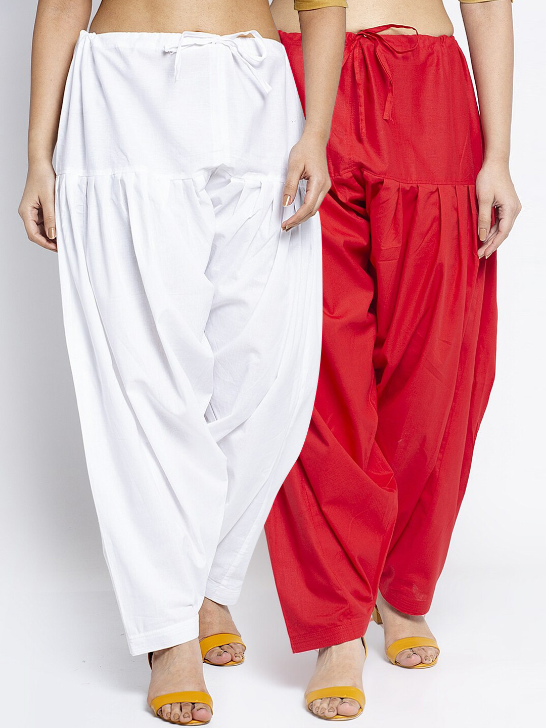 GRACIT Women Pack of 2 White & Red Solid Loose Fit Cotton Salwar