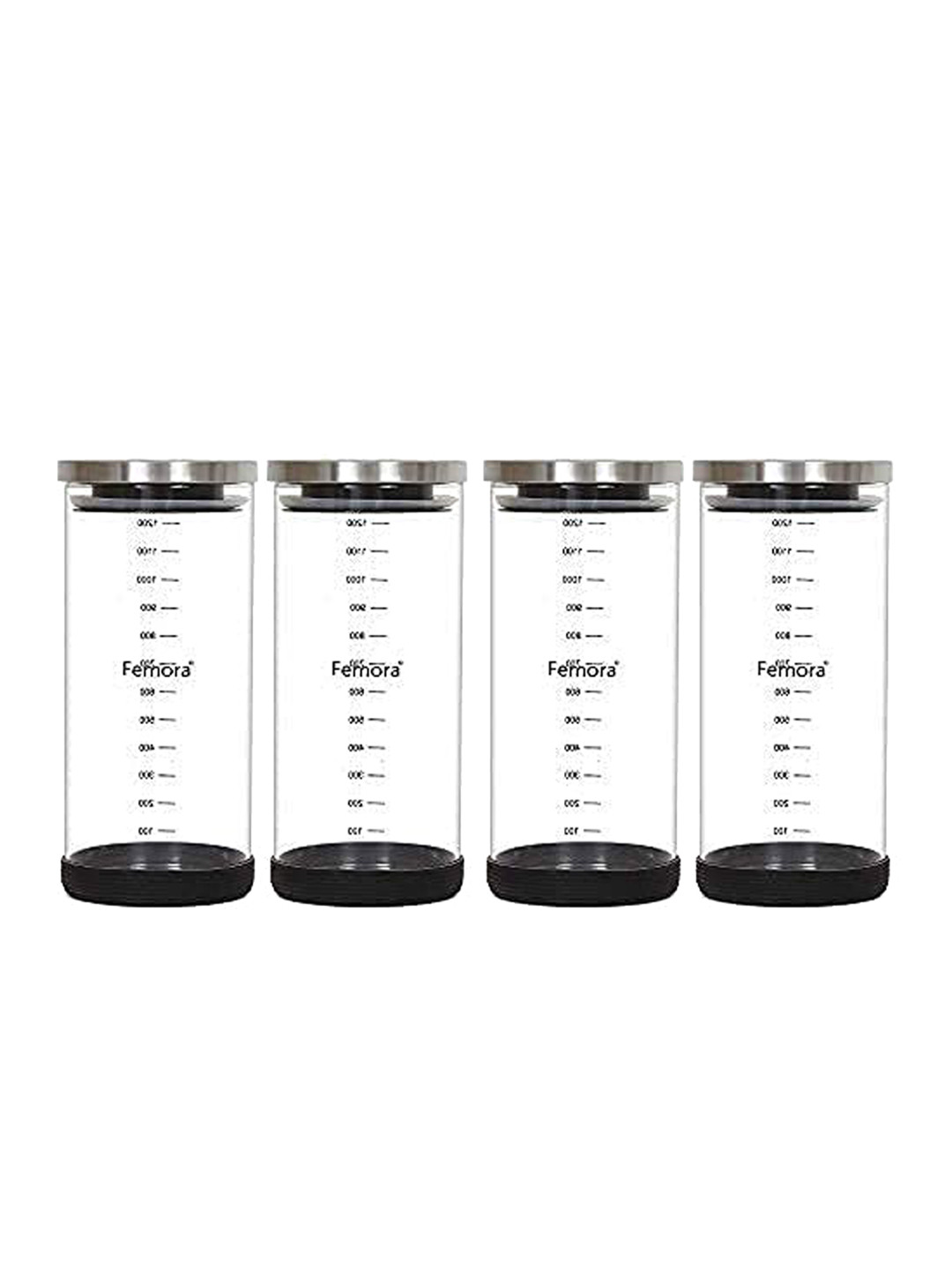 Femora Transparent Typography Borosilicate Glass Air Tight 4 Piece Clip-On Jar-1.3L