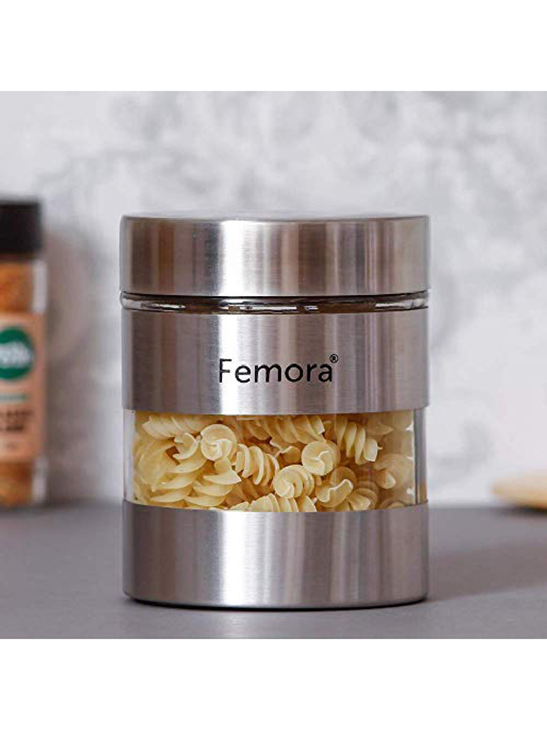Femora Set Of 6 Transparent & Silver-Toned Solid Storage Jars