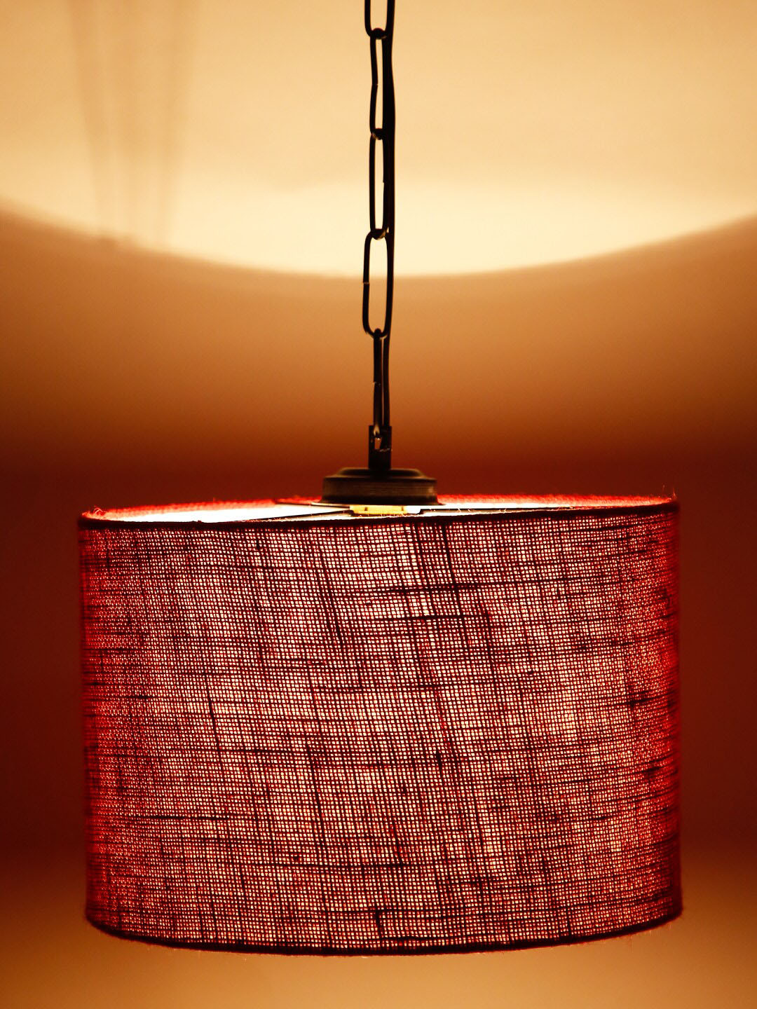 Devansh Maroon Square Shaped Jute Drum Hanging Lamp