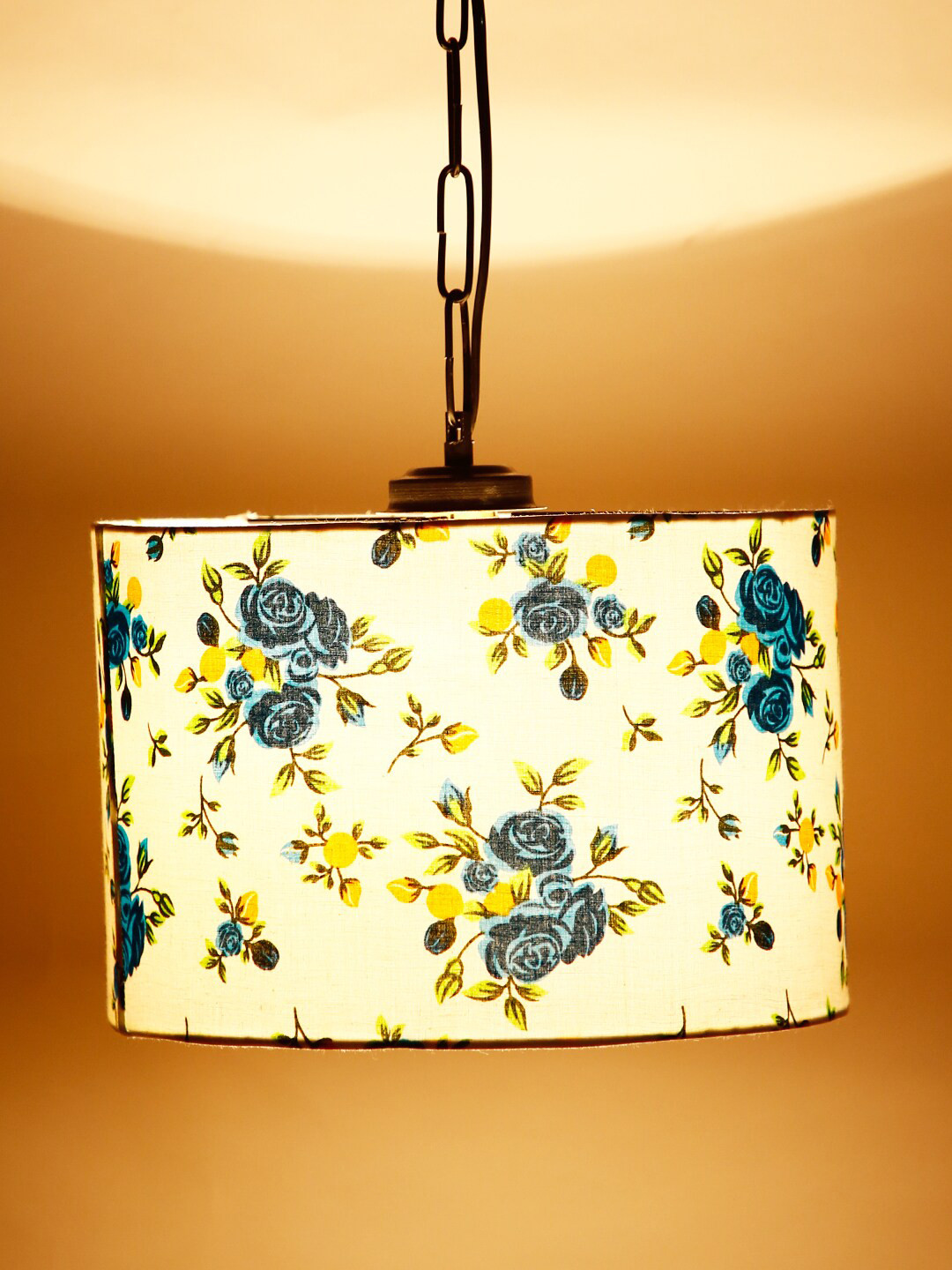 Devansh Multicolored Floral Print Cotton Drum Hanging Lamp