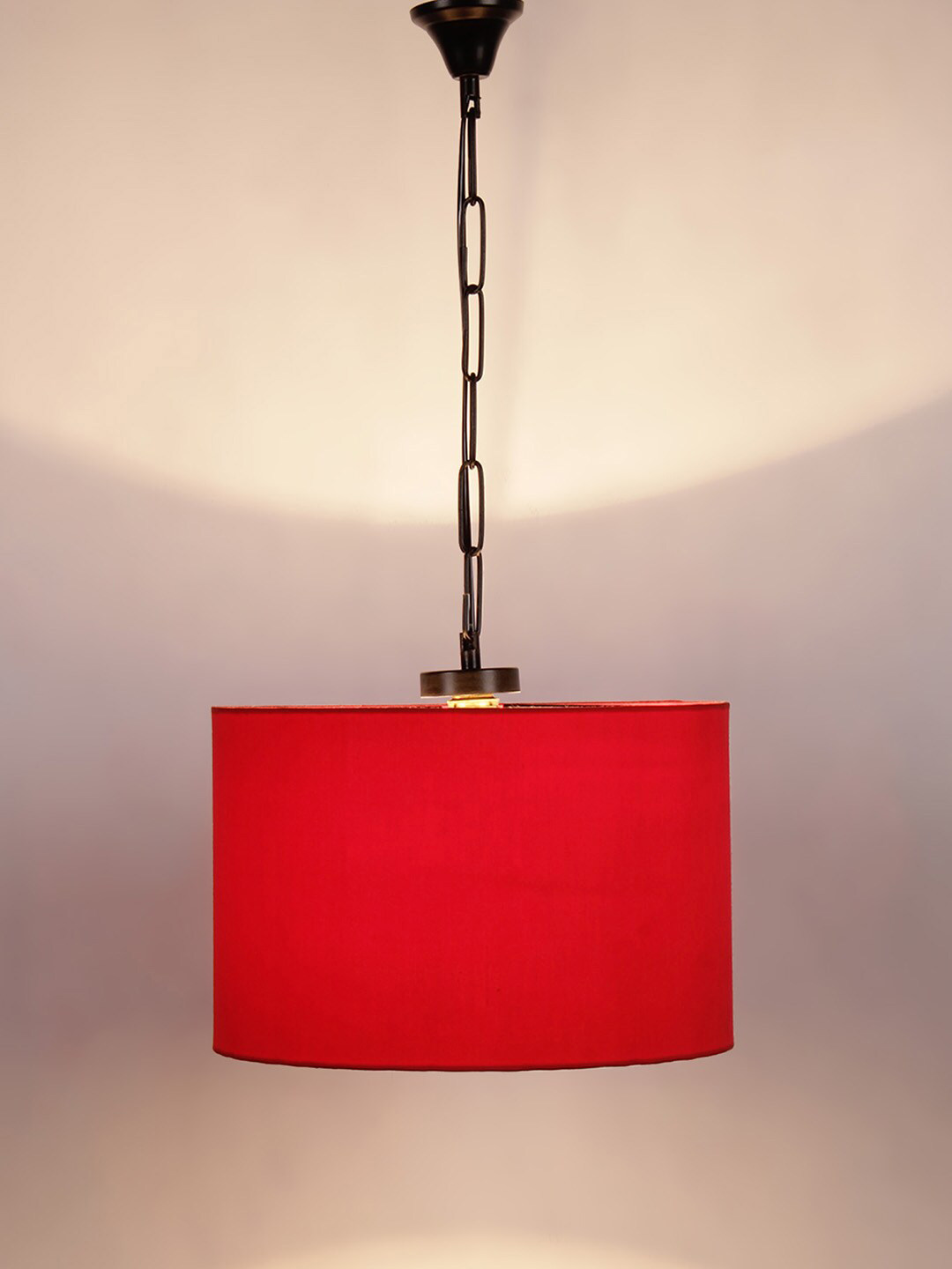 Devansh Red Square Shaped Cotton Drum Hanging Lamp