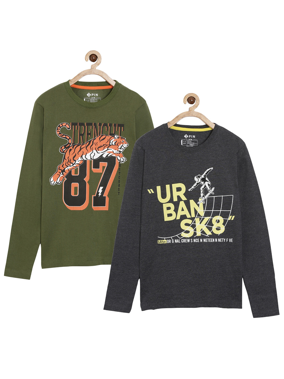 3PIN Boys Olive Pack Of 2 Printed Sweatshirt