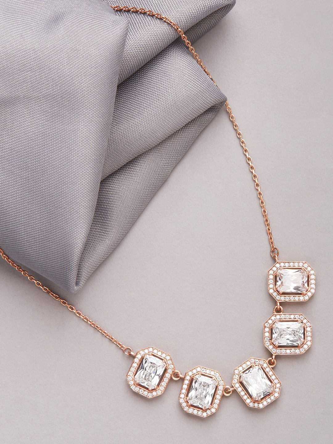 GIVA Rose Gold-Toned & White 925 Sterling Silver Baguette Bunch Necklace