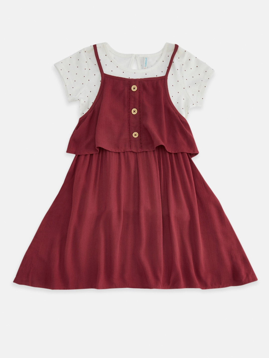 Pantaloons Junior Girls Maroon & White Layered Dress With T-shirt