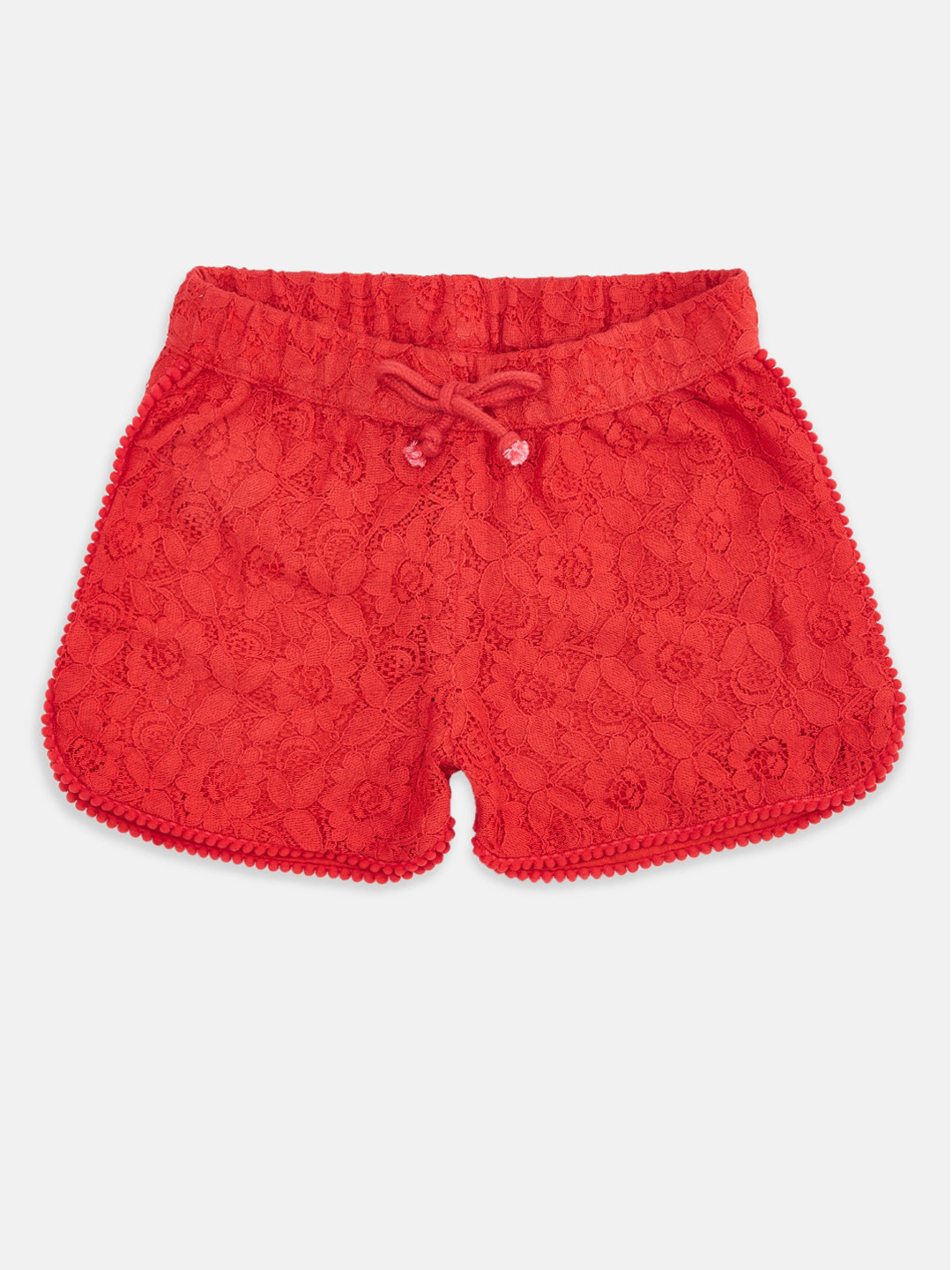 Pantaloons Junior Girls Red Self Design Pure Cotton Shorts