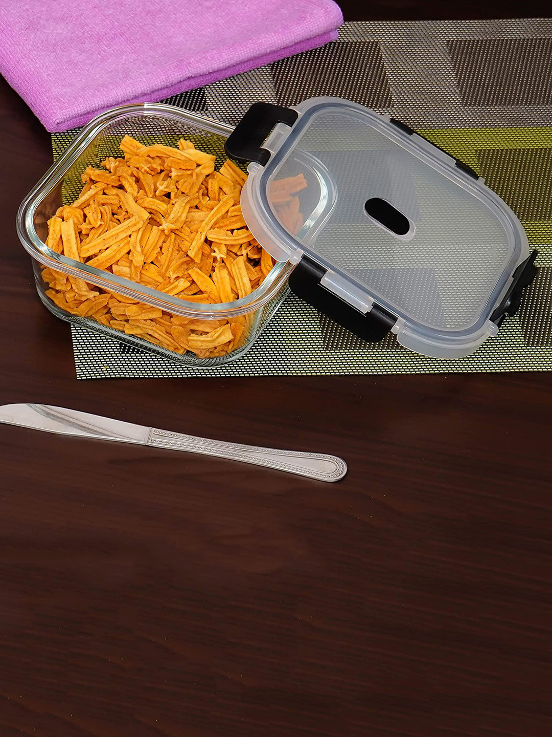 Femora Transparent Borosilicate Glass Dishwasher Safe Clip-On Graduated Container-1.2L