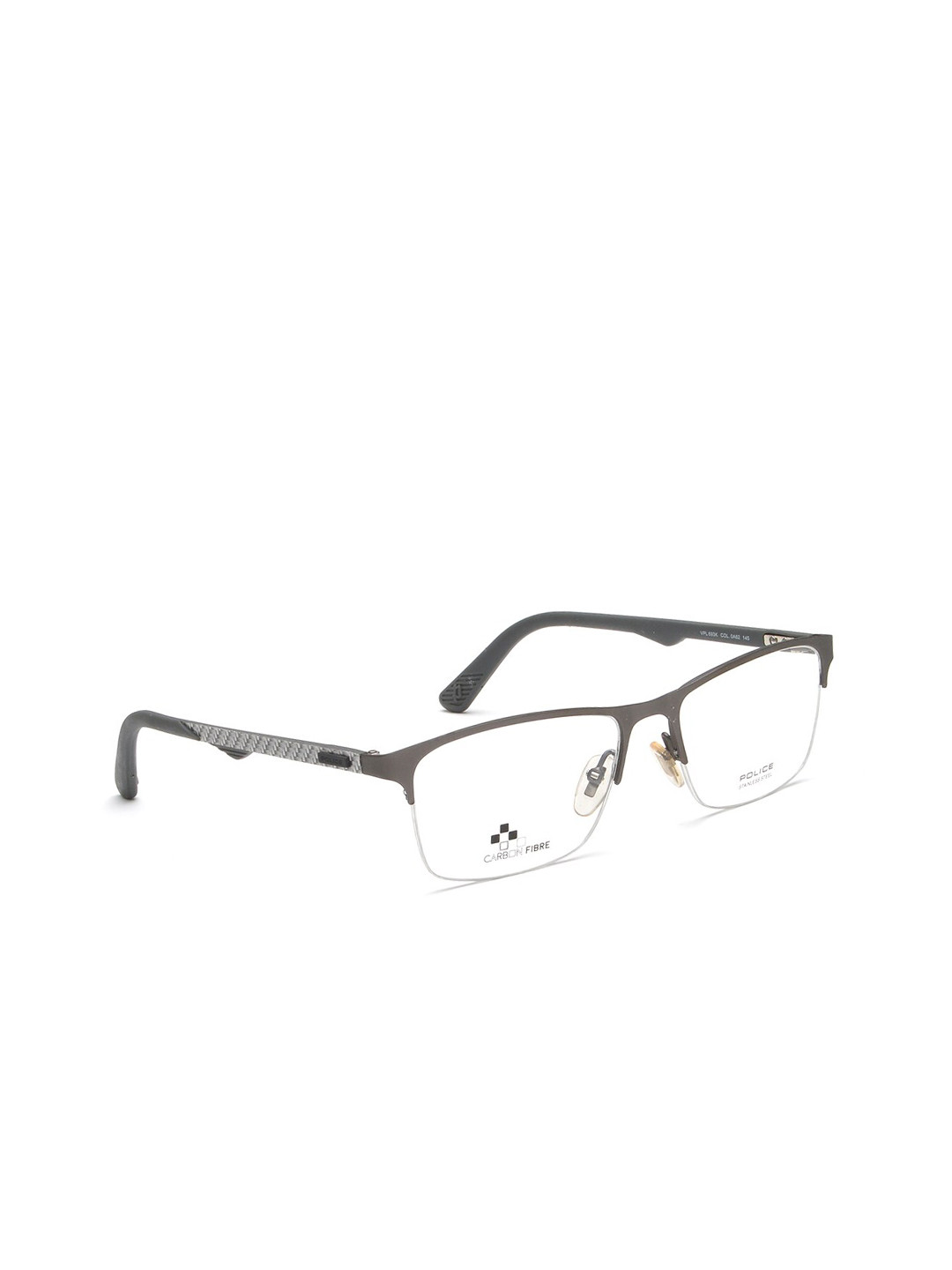 Police Men Silver-Toned Half Rim Square Frame VPL693K52A62FR