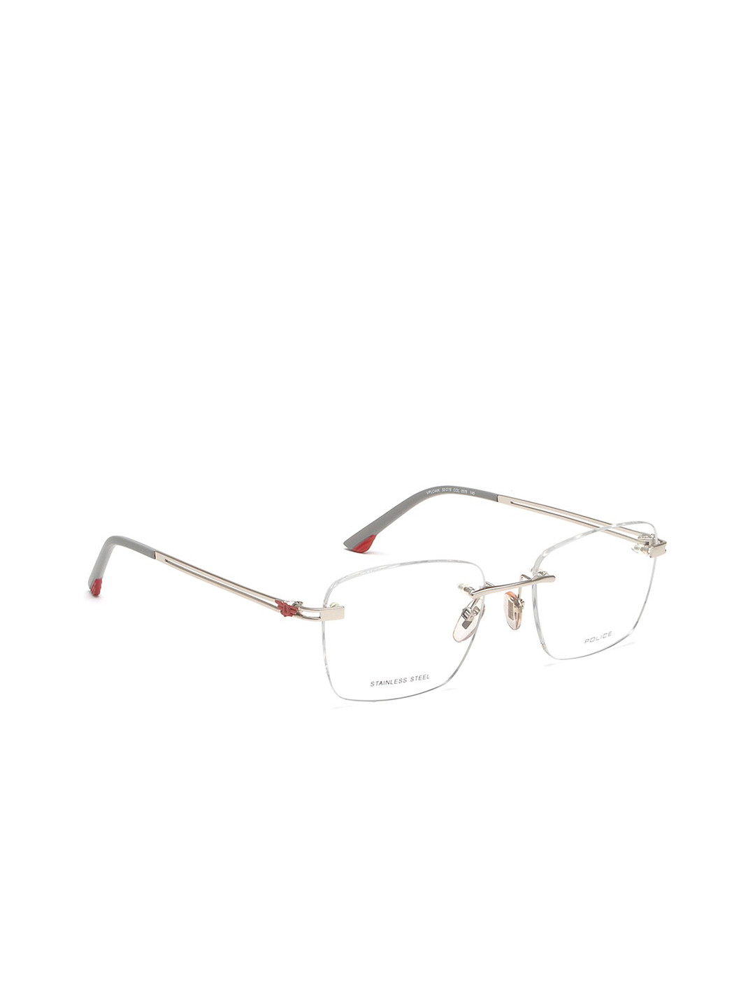 Police Men Silver-Toned Rimless Square Frames