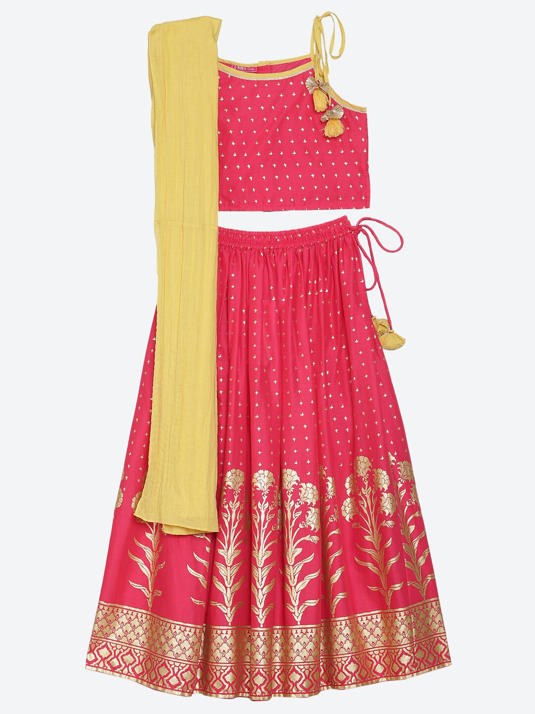 Biba Girls Magenta & Yellow Printed Ready to Wear Lehenga & Blouse With Dupatta