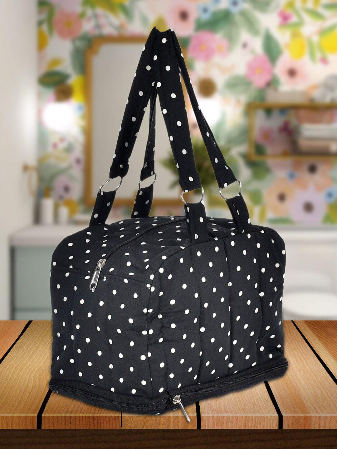 Kuber Industries Women Pack Of 2 Black Geometric Printed Structured Tote Bags