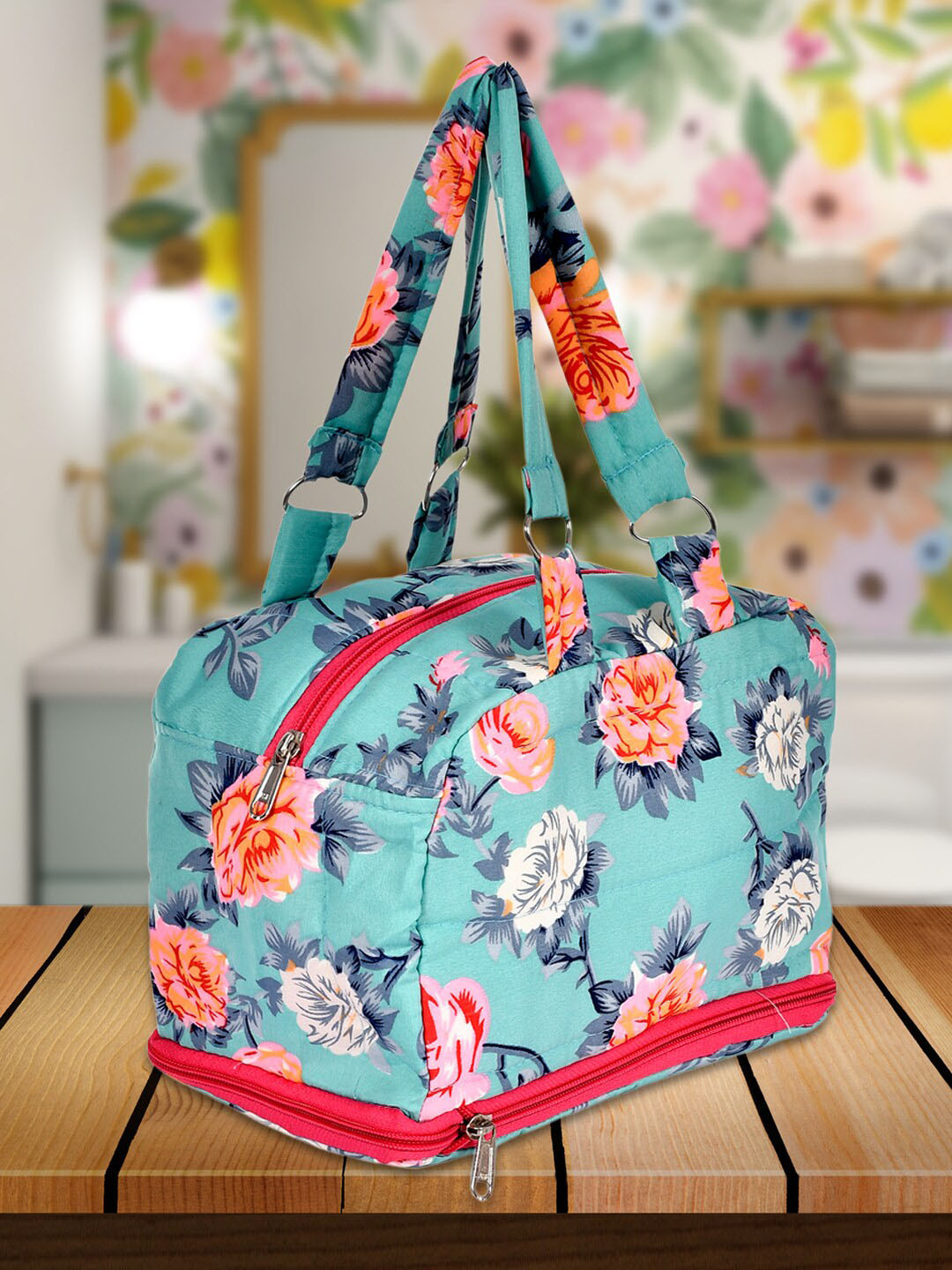 Kuber Industries Pack Of 2 Green Floral Printed Oversized Shopper Tote Bag