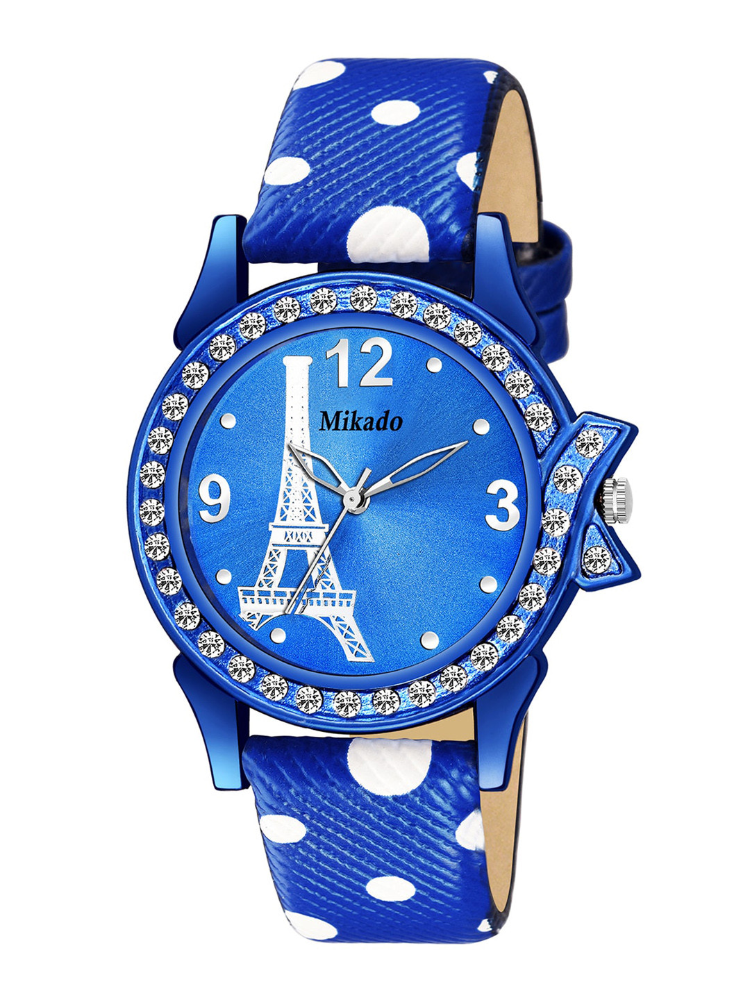 Mikado Women Blue Brass Embellished Dial & Leather Straps Analogue Watch Sk 22923